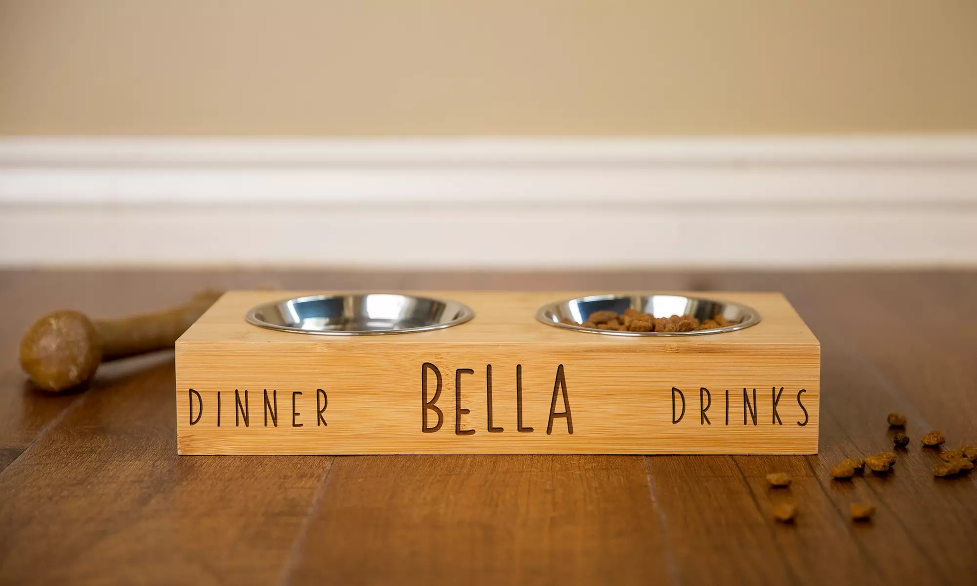 Personalized Dog and Cat Feeding Stand with Bowls from Qualtry (Up to 74% Off). Six Options Available. - Second Medium