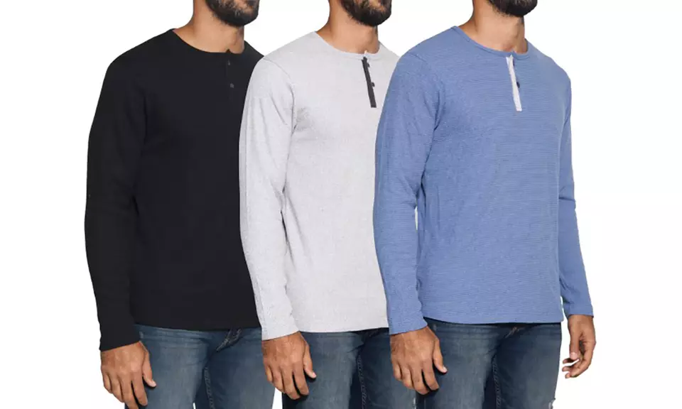 3-Pack Real Essentials Men's Long Sleeve Casual Fit Henley (S-2XL) - Primary Image