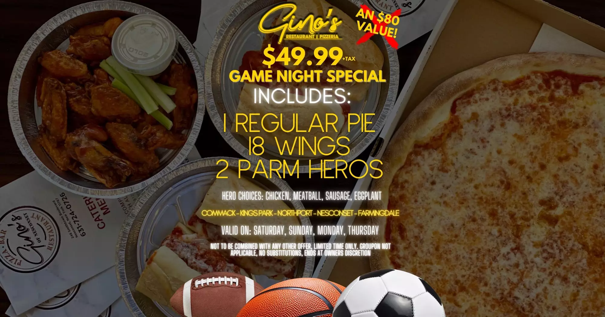 VIP Meal or Game Night Special Take-Out from Gino's of Farmingdale
