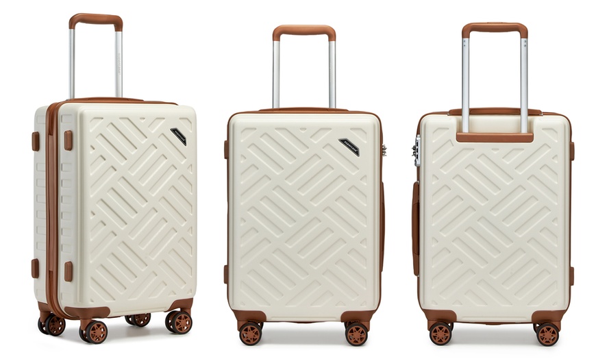 Image 17: Three-Piece Sleek Geometric Pattern Hard Shell ABS+PC Suitcase Set 