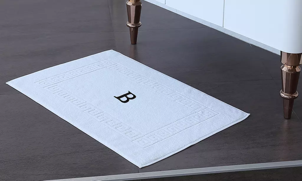 Linum Greek Key Turkish Cotton Bath Mat with Monogram - Primary Image