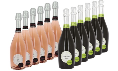 12 bottiglie da 750 ml di vino spumante naturale Extra-dry Costaross, bianco o rosato, con spedizione gratuita