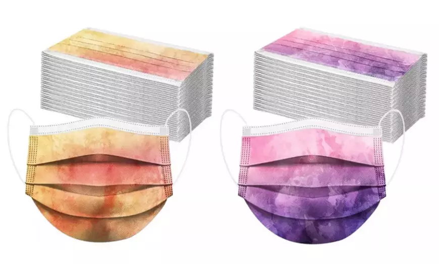 Image 10: 50x Tie-Dye Printed Disposable Face Mask