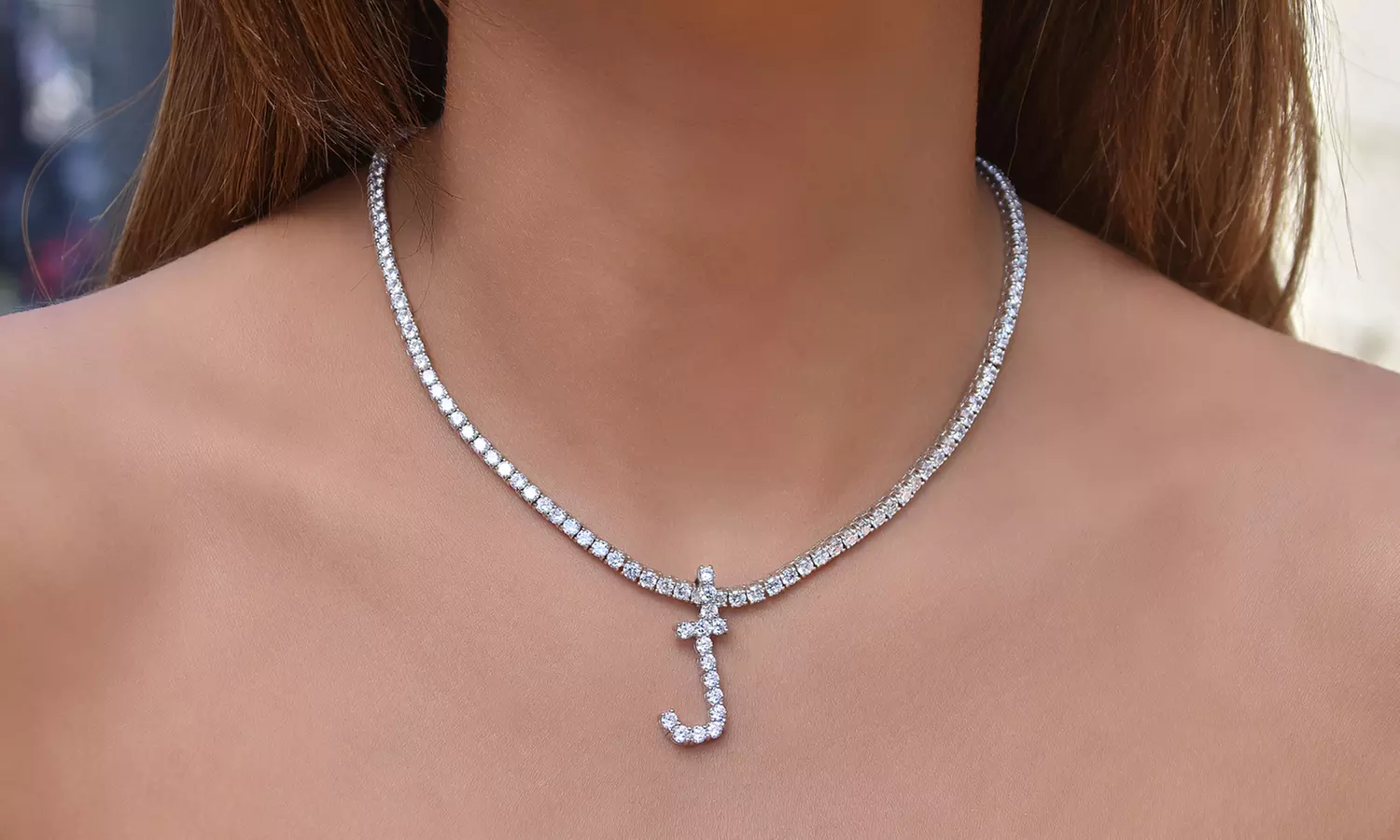 62.00 CTTW Cubic Zirconia Prong Initial Tennis Necklaces by Elements of Love - Primary Image