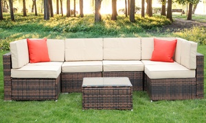  Six-Seat Rattan Sofa with Table 