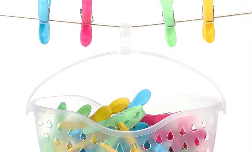 Image 7: Plastic Clothes Peg Basket 36 Piece Set Multicoloured