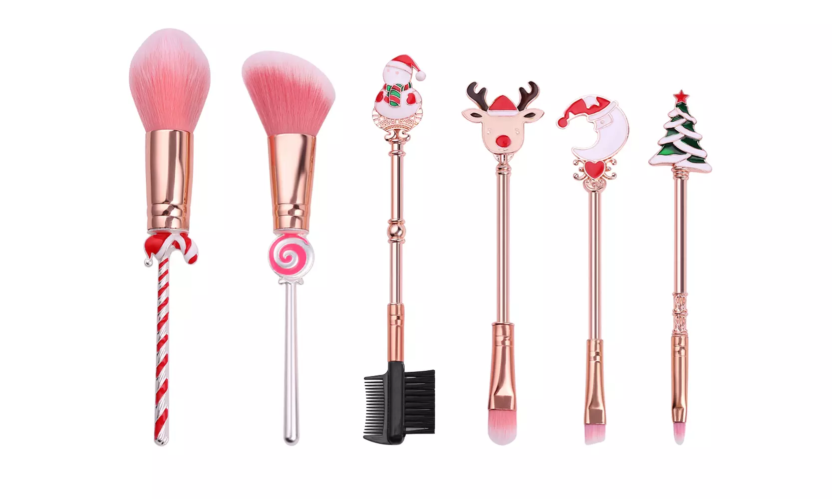 Christmas Holiday Fun Premium Makeup Brush Set Gift With Storage Pouch (6-Piece) - Image 2