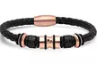 Steeltime Men's Genuine Black Leather Braided Bracelet with Stainless Steel Accents - Second Medium
