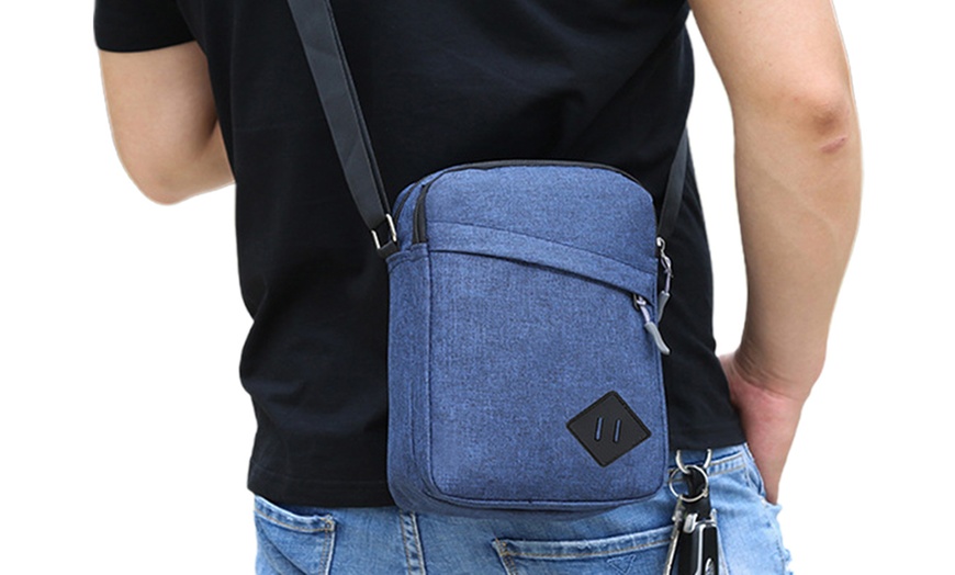 Image 17: Men's Oxford Crossbody Shoulder Bag with Adjustable Strap