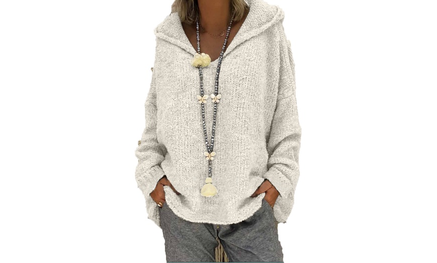 Image 6: Women's V-Neck Hoodie Sweater