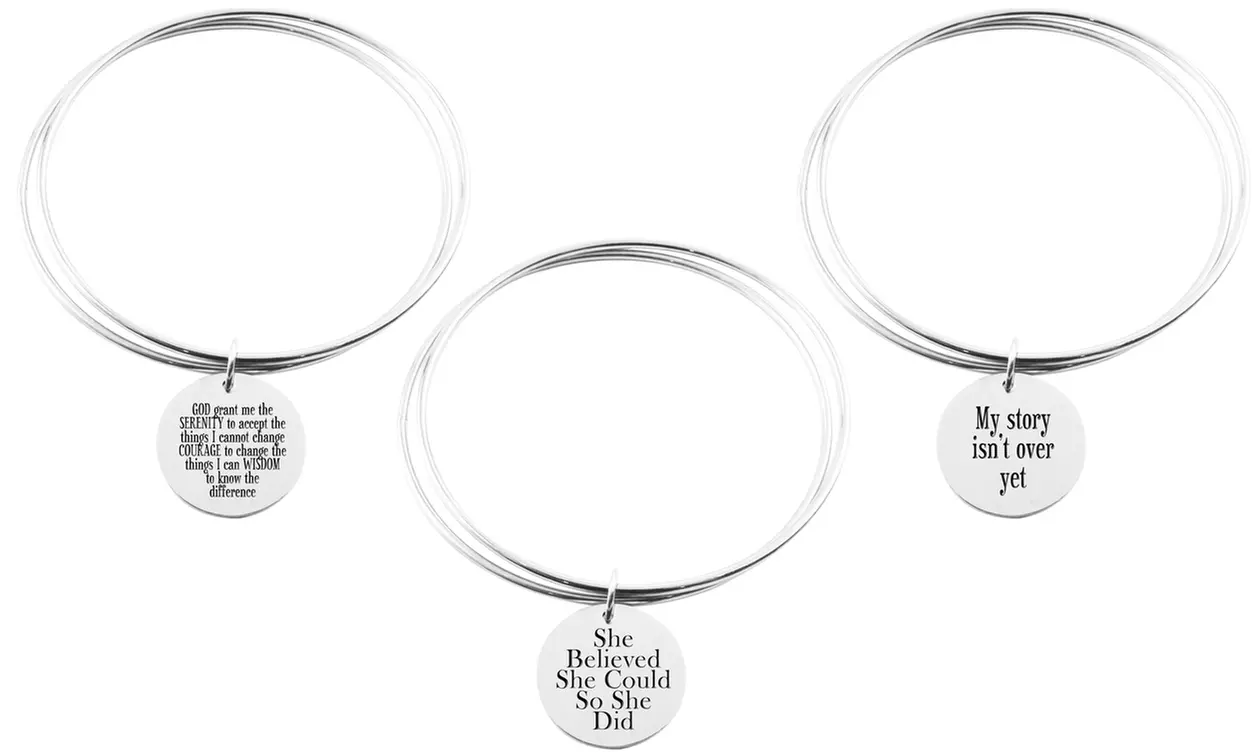 Pink Box Stainless Steel Double Layer Inspirational Bangle - Primary Image