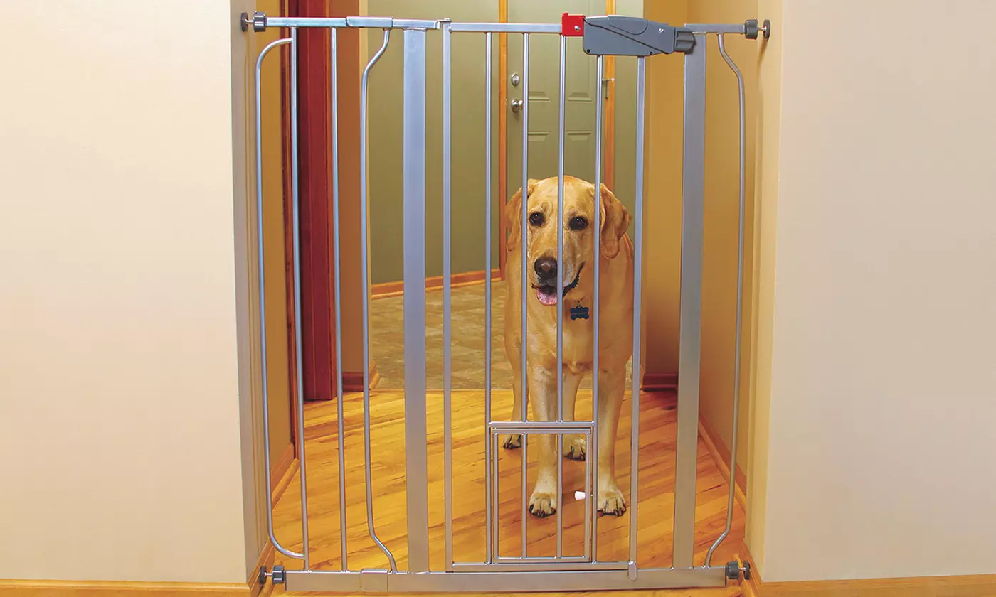 Walk-Through Pet Gate with Small Pet Door - Second Medium
