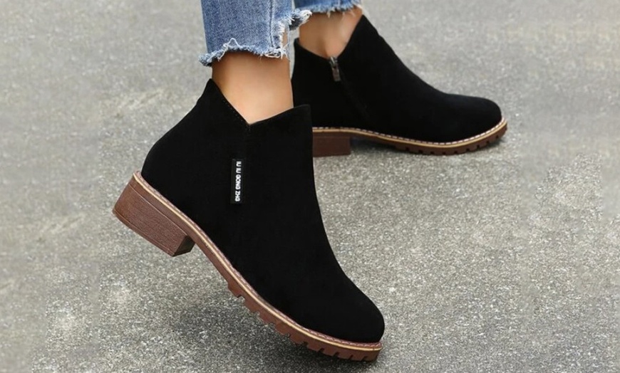 Image 6: Round-Toed Zippered Ankle Boots