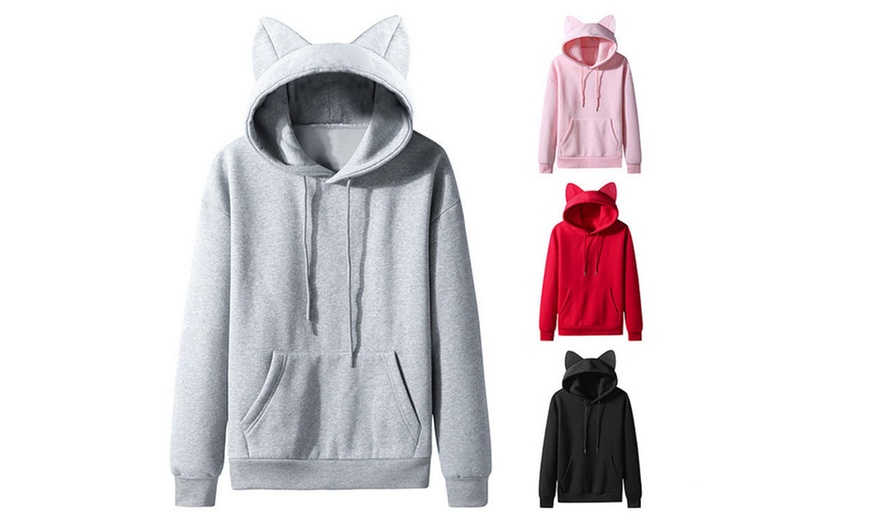 Image 1: Women's Cat Ears Long Sleeve Hoodie Sweatshirt
