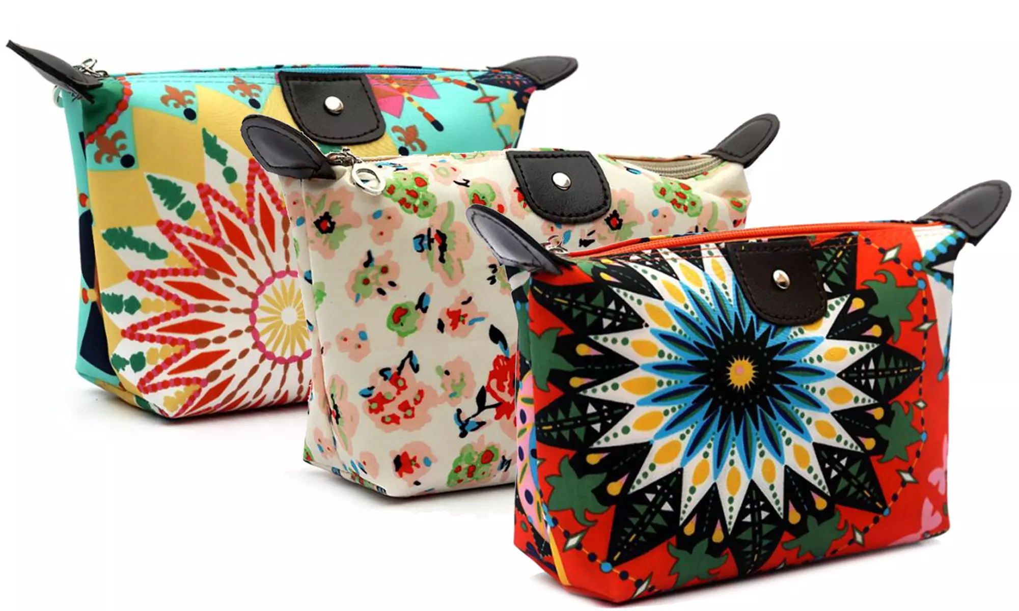 5er-Pack Kosmetiktaschen mit Reißverschluss in verschiedenen Designs und Farben - Primary Image