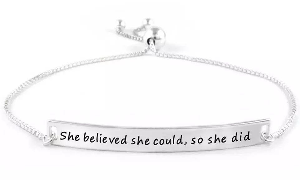 Italian Sterling Silver "She Believed She Could, So She Did" Bracelet by Verona - Primary Image