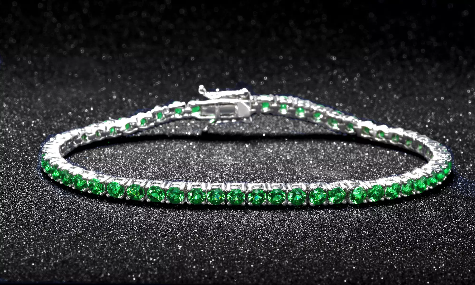 Lab Created Emerald Tennis Bracelet in 18K White Gold - Primary Image