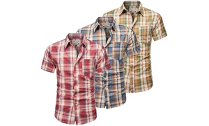 Men's Short-Sleeve Checked Cotton Shirt