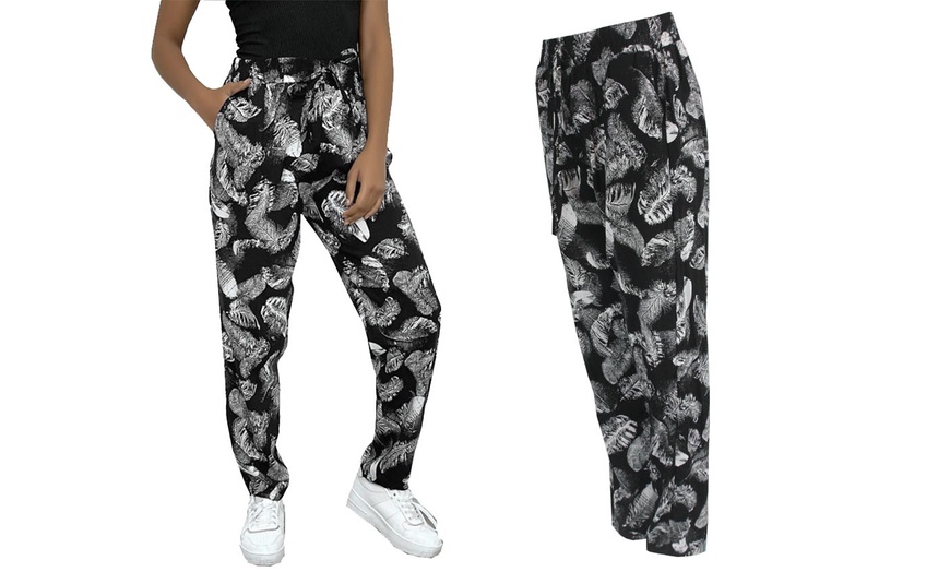 Image 9: Women's Printed Straight Fit Cotton Trousers with Elasticated Waist 