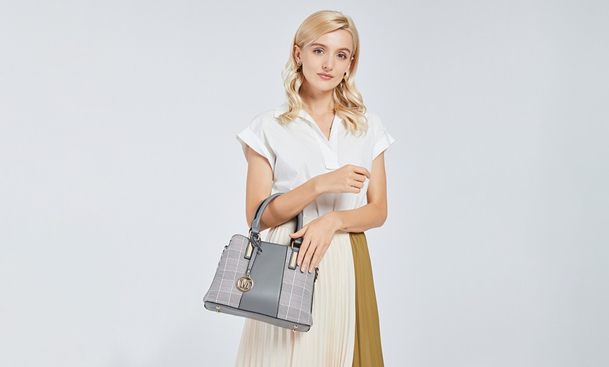 Image 19: Gingham Plaid Panel Shoulder Bag