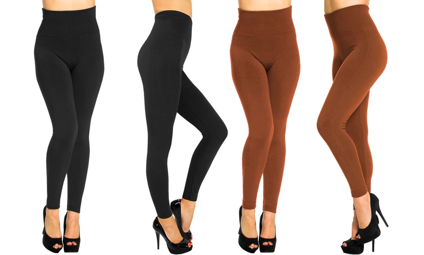 Image 9: Two-Pack High Waist Seamless Fleece Lined Leggings
