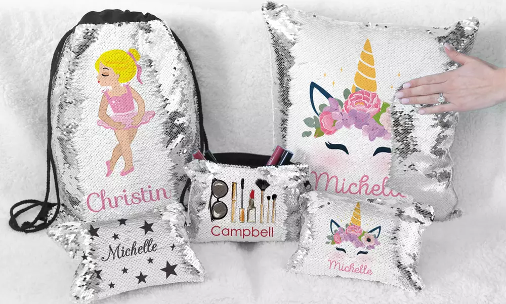 Personalized Flip Sequin Makeup/Accessory Bags, Sequin Pillow, or Drawstring Backpack from Monogram Online - Primary Image
