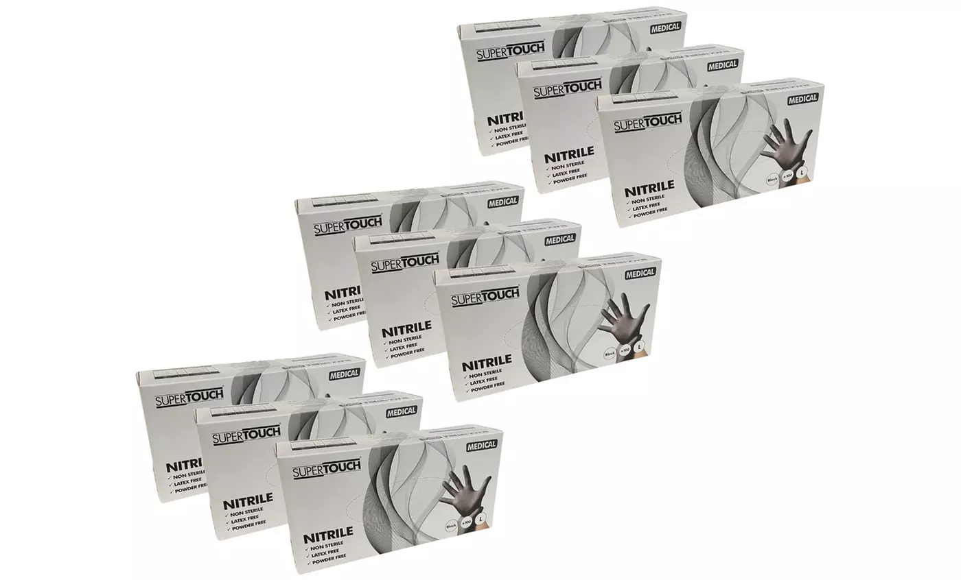 Up to 10 Packs of 100 Supertouch Black Nitrile Gloves