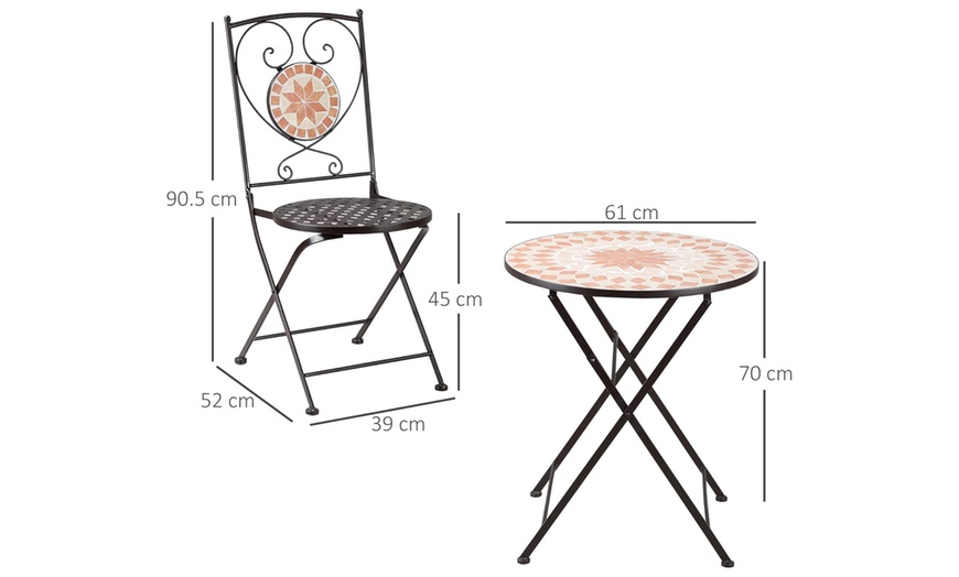 Image 8: Outsunny Three Piece Mosaic Bistro Set