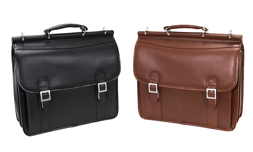 mcklein leather double compartment laptop case