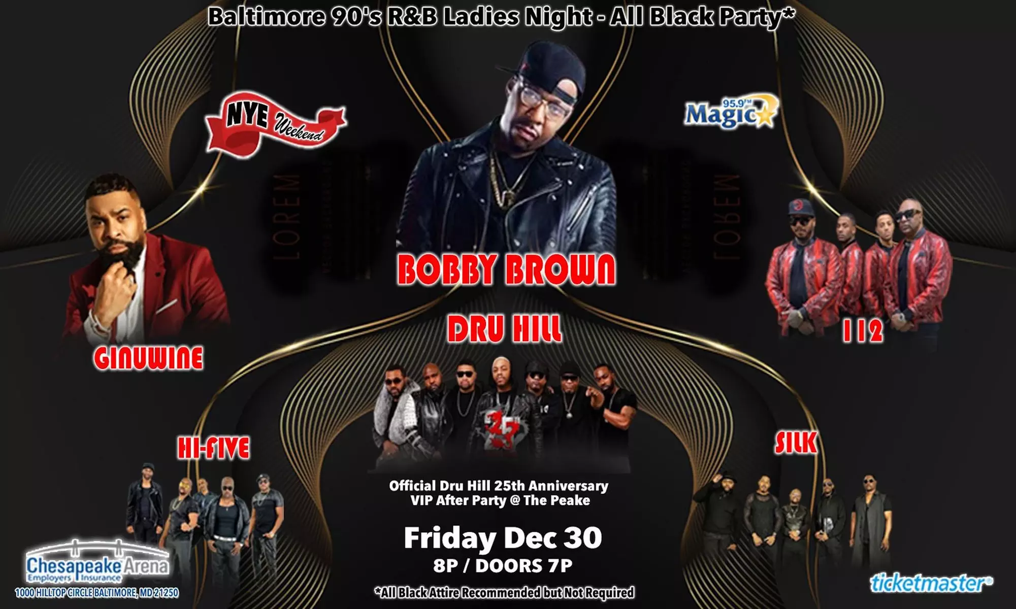 R&B All Black Party w/ Bobby Brown, Dru Hill, Ginuwine, 112, Silk, & Hi-Five on December 30 at 8 p.m. - Primary Image