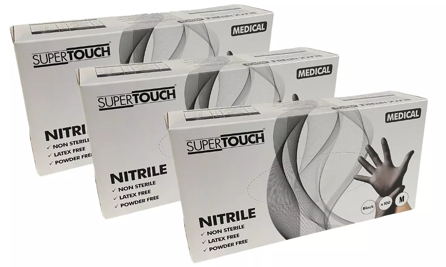 Up to 10 Packs of 100 Supertouch Black Nitrile Gloves