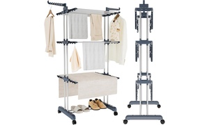  4 Tier Foldable Clothes Airer with Wheels - Maximise Drying Space 