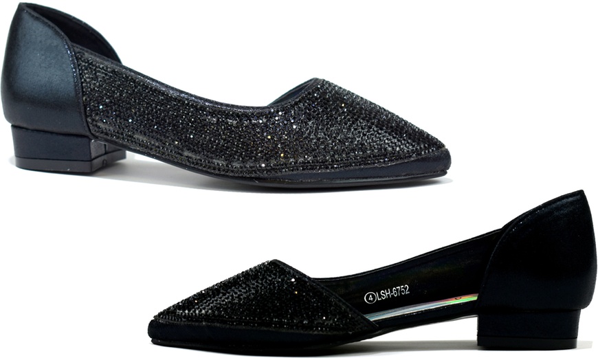 Image 4: Women's Slip-On Round Toe Crystal Diamante Shoes