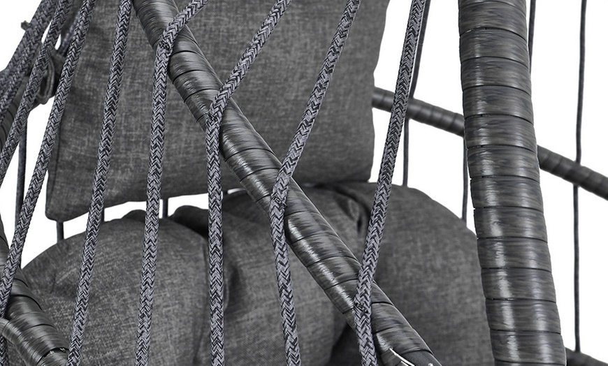 Image 6: Outdoor Cosy Rattan-Effect Hanging Egg Chair with Cushion