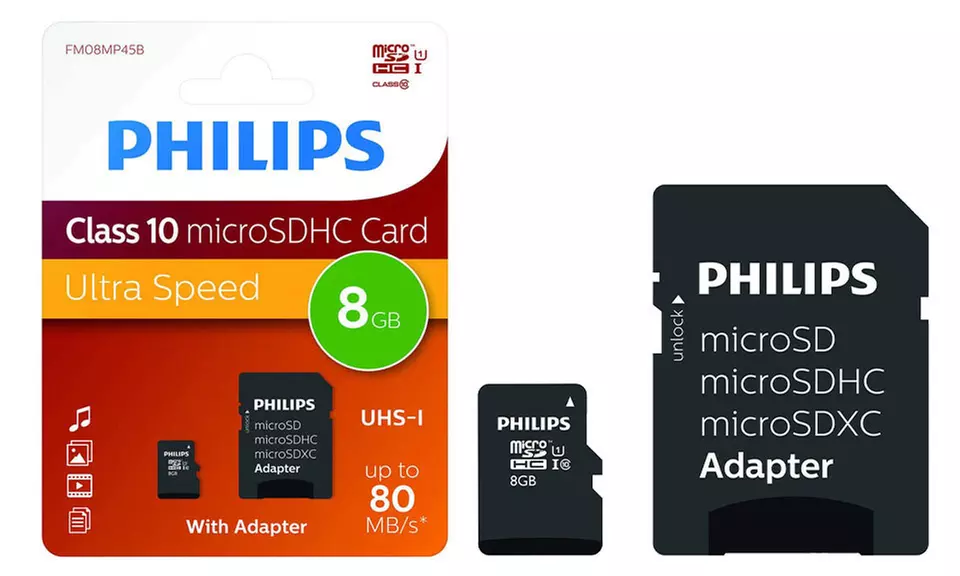 Tarjeta de memoria Philips Micro SDHC Class 10 8GB con adaptador - Primary Image