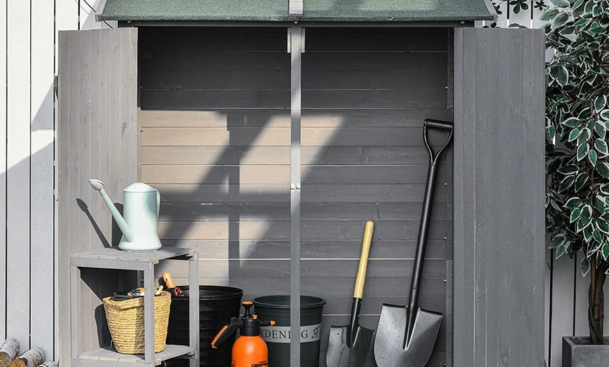 Image 4: Outsunny Garden Wood Storage Shed with Flexible Table