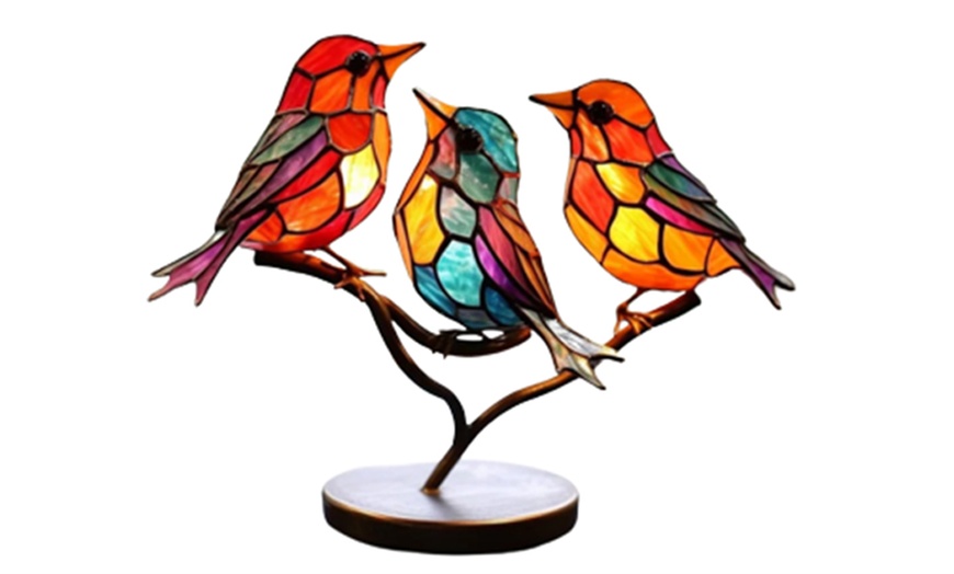 Image 5: Up to Five Stained Metal Birds on a Metal Branch Ornament 