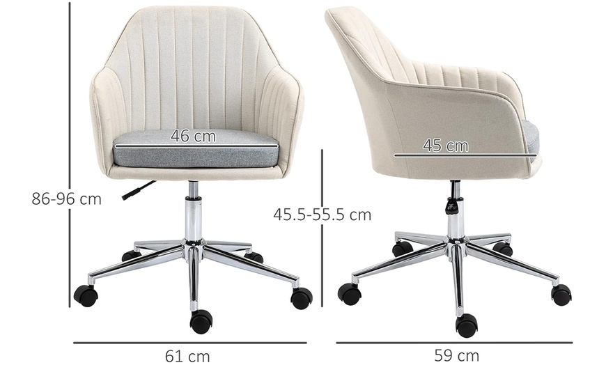 Image 7: Linen-Feel Beige Office Chair with Swivel Wheels