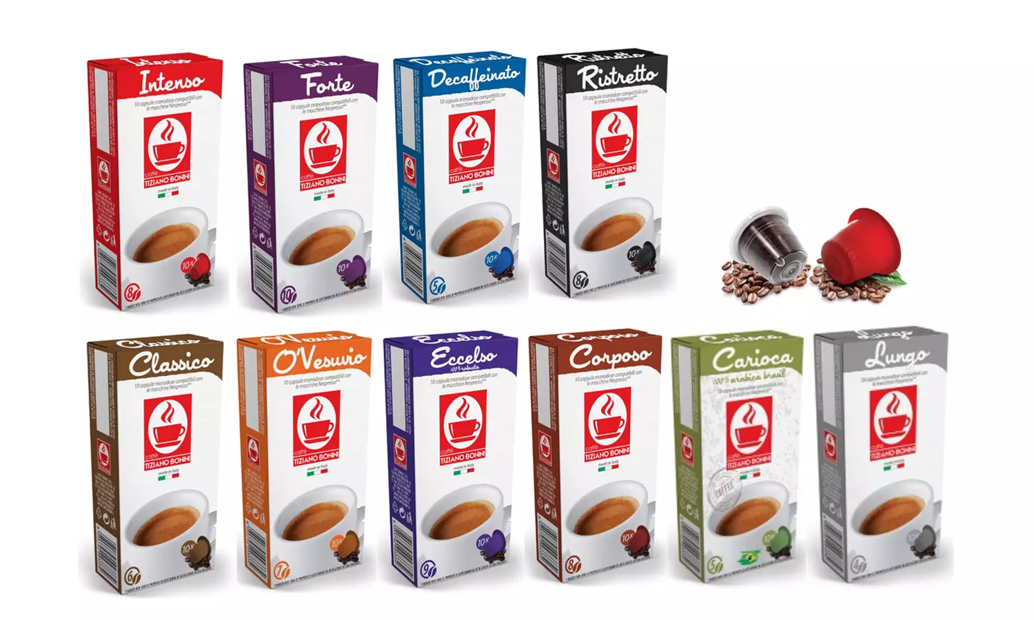 Assortiment de capsules compatibles Nespresso - Café N° 1 en Italie 10 saveurs différentes - Primary Image