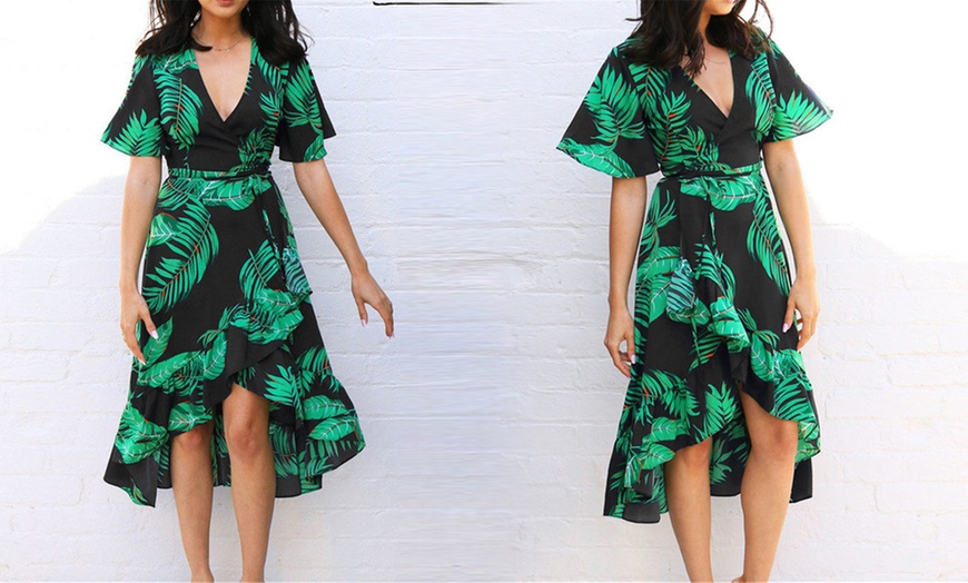 Image 7: Palm Leaf Print Wrap Dress