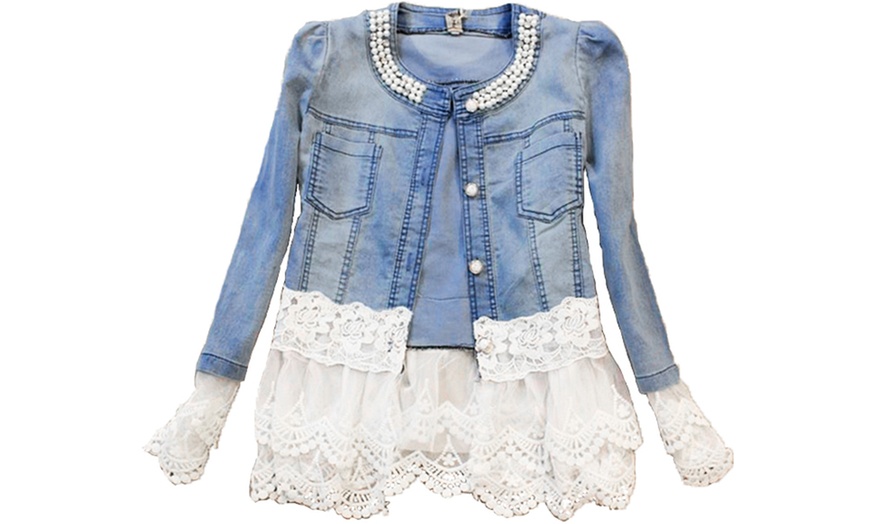 Image 3: Jeans-Jacke mit Perlen und Spitze