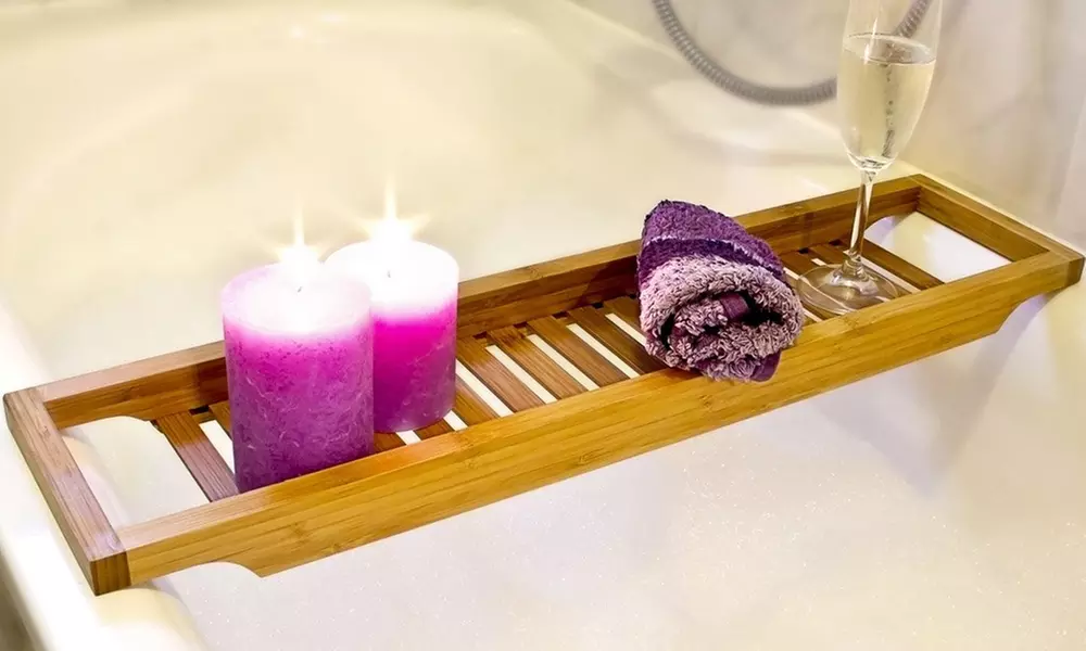 Étagère de salle de bain en bambou naturel - Primary Image