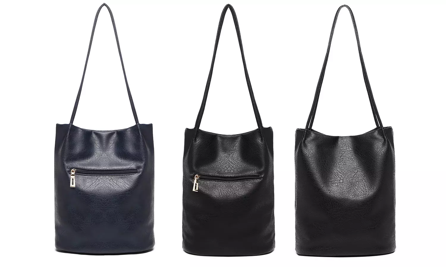 Große Schultertasche in Leder-Optik in Schwarz oder Navy für Damen, inkl. Versand - Primary Image