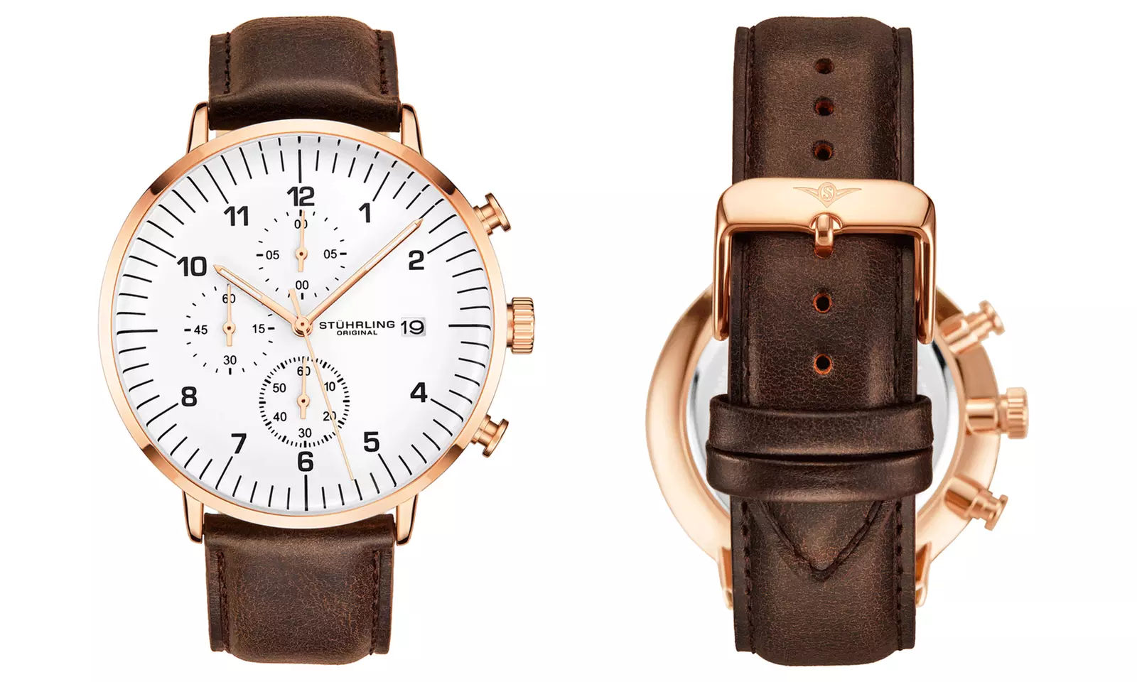 Stuhrling Men's Chronograph Leather Strap Watch - Second Medium