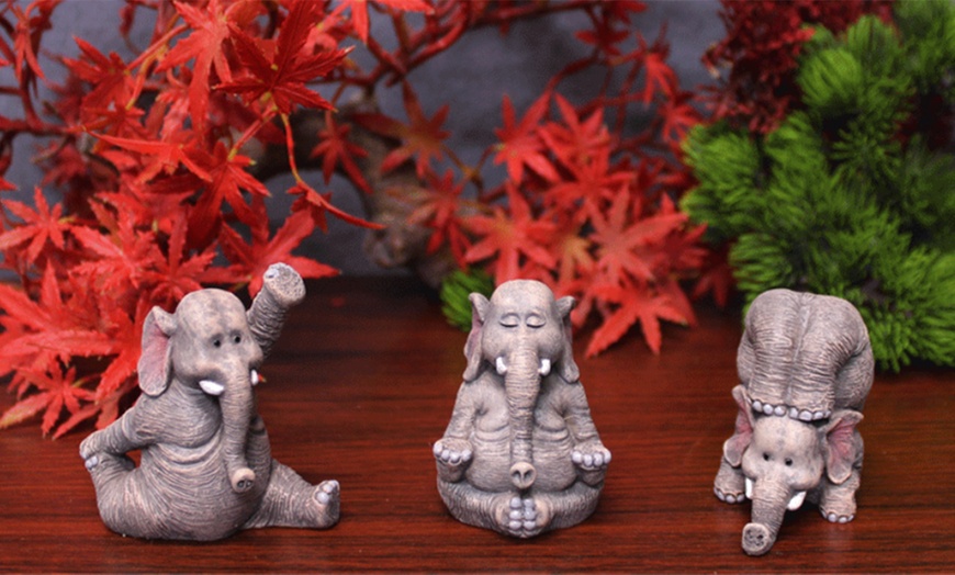 Image 2: Three-Piece Yoga Elephant Statue Set