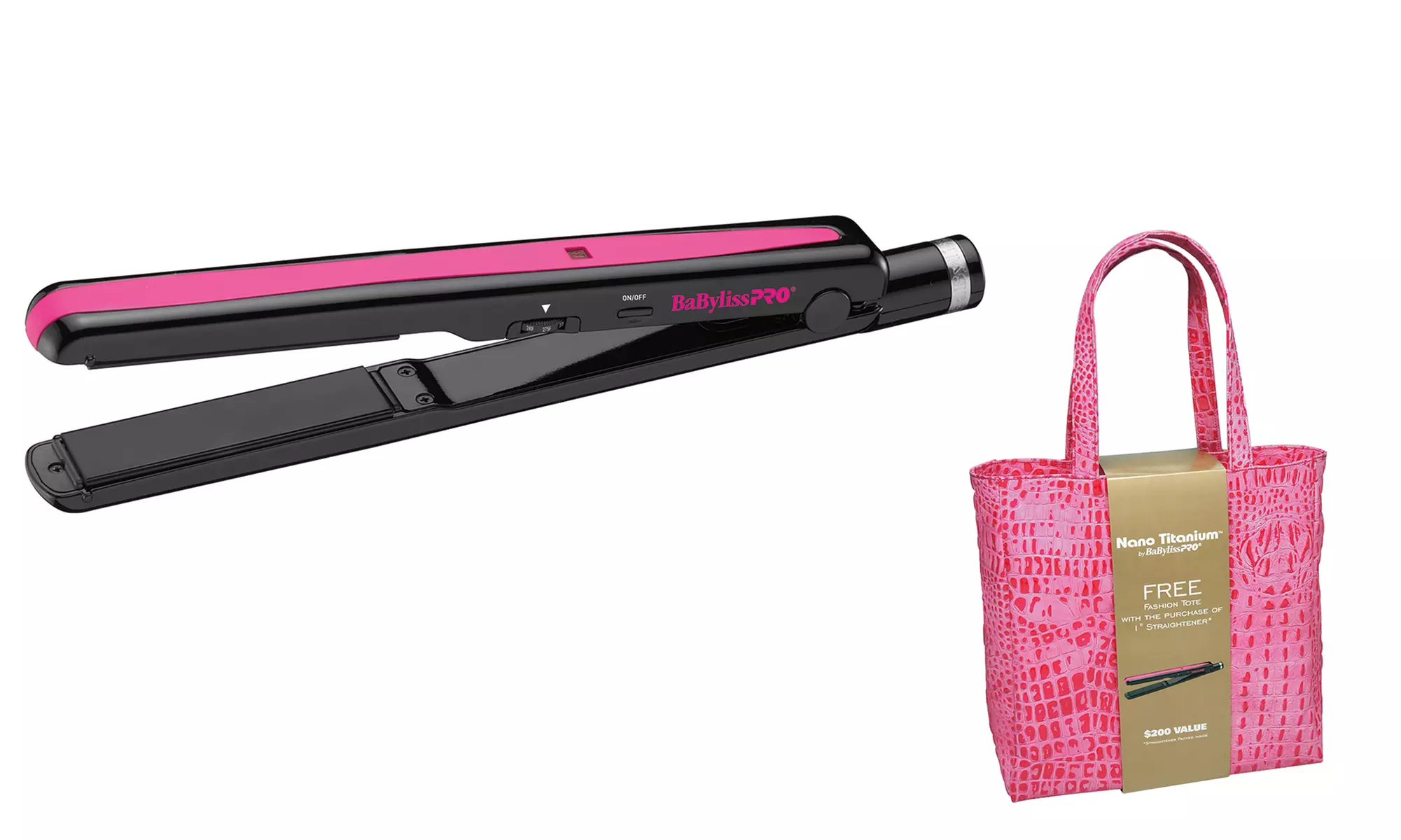 Babyliss Pro Nano Titanium 1" Straightener with Luxe Croc Bag - Second Medium
