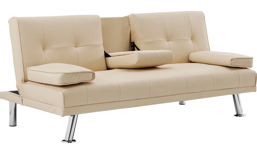 Image 7: Three Seater Sofa Bed with Cup Holders