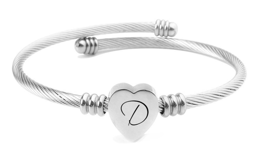 Image 5: Heart Cable Initial Bracelet