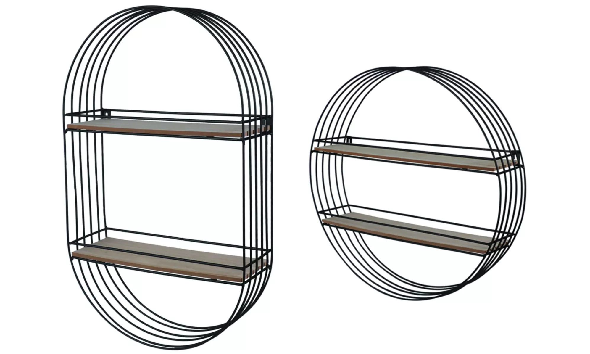 Support mural ovale ou rond avec 2 étagères en bois - Primary Image