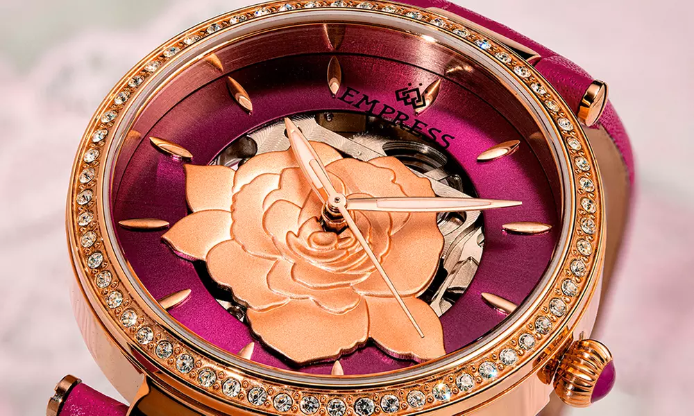 Montre semi-squelette automatique en cuir véritable Empress Anne pour femme - Primary Image